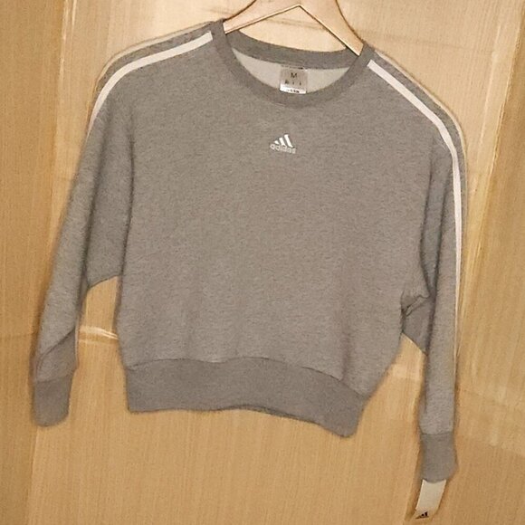 Adidas Girl's New Grey Cropped Oversized Sweatshirt Medium - Picture 1 of 8